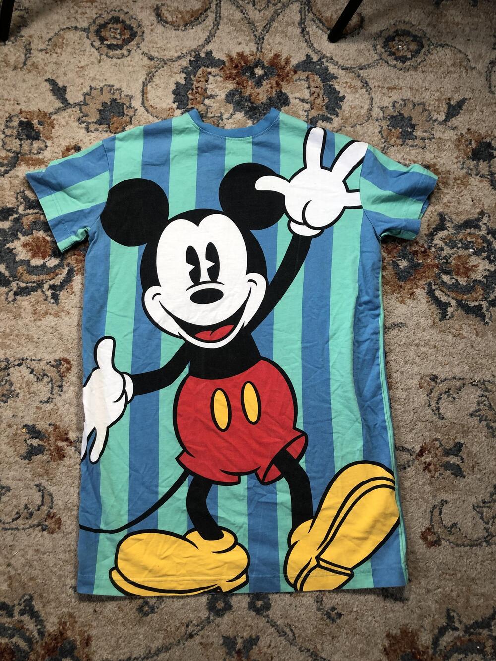 Disney Mickey & Co Shirt Mens Small Blue Teal Striped All Over Graphic Tee